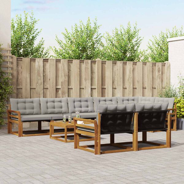 vidaXL Z&aacute;hradn&aacute; s&uacute;prava gaučov s vank&uacute;&scaron;om 9 pcs Pr&iacute;rodn&aacute; a svetlosiv&aacute;