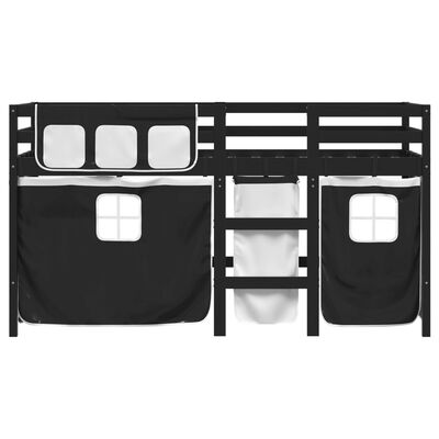 vidaXL Detská vyvýšená posteľ závesy bielo-čierna 80x200 cm borovica