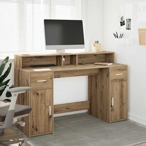 vidaXL St&ocirc;l s LED svetlami dub artisan 140x55x91 cm kompozitn&eacute; drevo