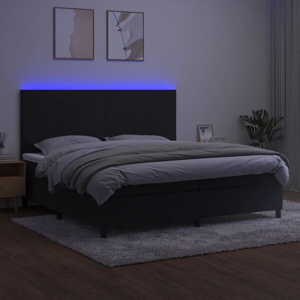 vidaXL Posteľ boxsping s matracom a LED čierna 200x200 cm zamat