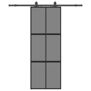 vidaXL Posuvn&eacute; dvere s kovan&iacute;m čierne 76x205 cm tvrden&eacute; sklo