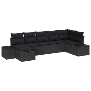 vidaXL S&uacute;prava z&aacute;hradn&yacute;ch pohoviek s vank&uacute;&scaron;om 7 pcs Čierna polyratan