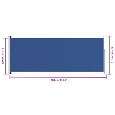 vidaXL Zaťahovacia bočná markíza na terasu 117x300 cm modrá