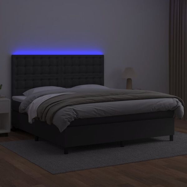 vidaXL Boxspring posteľ s matracom a LED čierna 180x200 cm umelá koža
