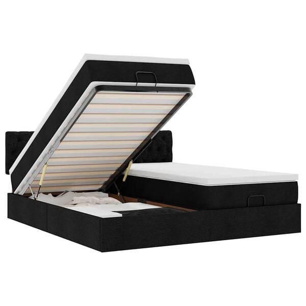 vidaXL Osmanský rám postele s matracmi čierna 180x200 cm látka