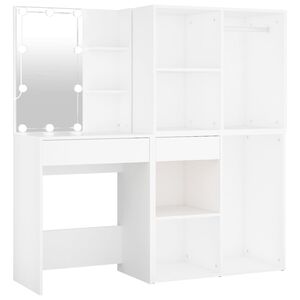 vidaXL Toaletn&yacute; stol&iacute;k s LED a 2 skrinkami biele spracovan&eacute; drevo