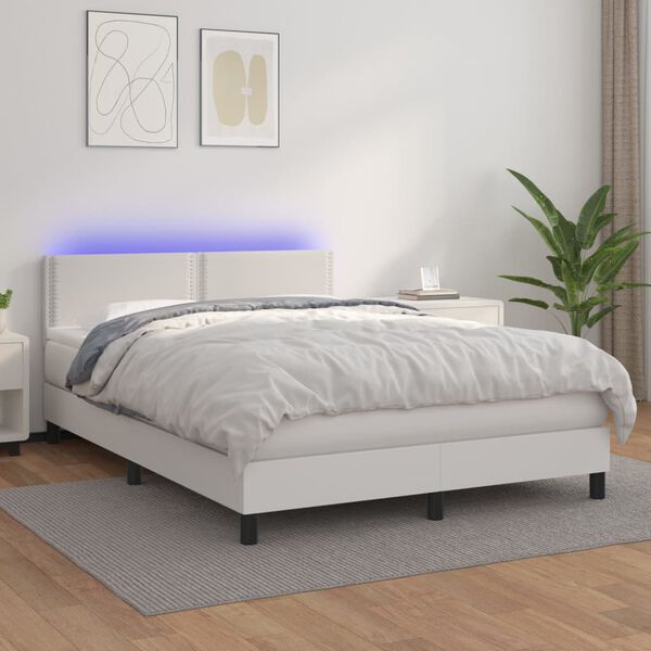 vidaXL Boxspring posteľ s matracom a LED biela 140x190 cm umel&aacute; koža