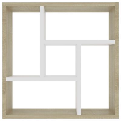 vidaXL Nástenná polica, biela+sonoma 45,1x16x45,1 cm, kompozitné drevo