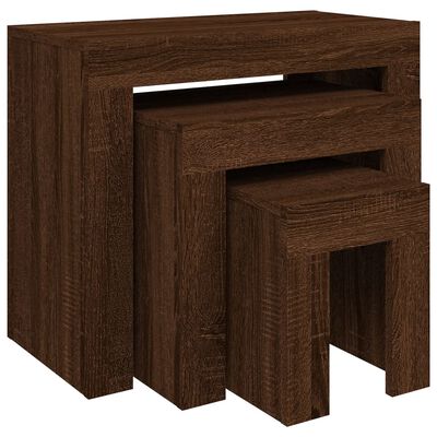 vidaXL Zasúvacie konferenčné stolíky 3 ks hnedý dub kompozitné drevo