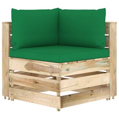 vidaXL Sekčná rohová pohovka s vankúšmi zelené impregnované drevo