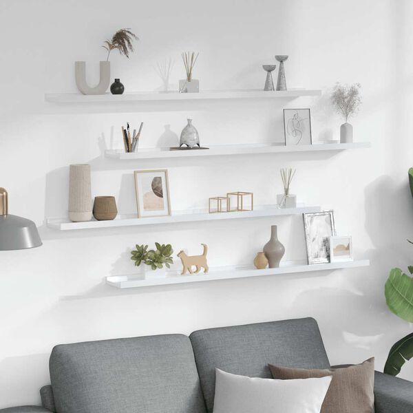 vidaXL N&aacute;stenn&eacute; police 4 ks, leskl&eacute; biele 100x9x3 cm