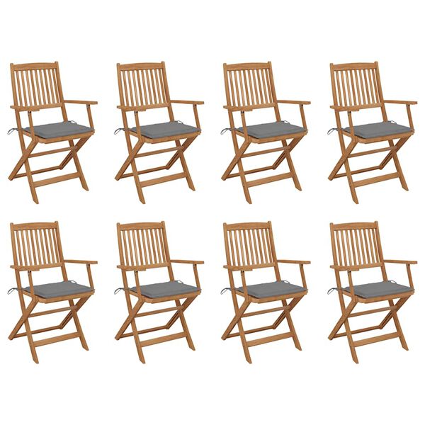 vidaXL Skladacie vonkaj&scaron;ie stoličky s podložkami 8 ks ak&aacute;ciov&yacute; mas&iacute;v