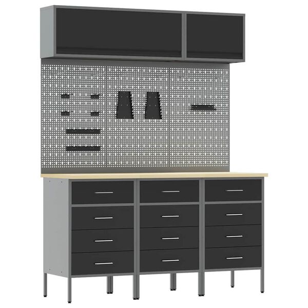 vidaXL Sada pracovn&yacute;ch skr&iacute;ň so z&aacute;suvkou s &uacute;ložiskom 8 pcs Čierna