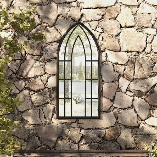 vidaXL Z&aacute;hradn&eacute; zrkadlo čierne 100x45 cm exteri&eacute;rov&eacute; železo