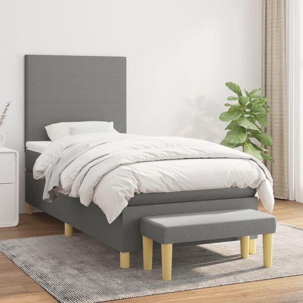 vidaXL Boxspring posteľ s matracom tmavosiv&aacute; 100x200 cm l&aacute;tka