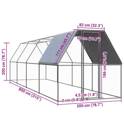 vidaXL Vonkajšia klietka pre sliepky 2x8x2 m pozinkovaná oceľ