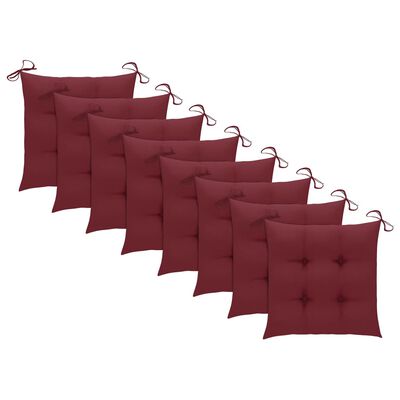 vidaXL Záhradné stoličky s vínovo-červenými podložkami 8 ks tíkový masív