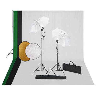 vidaXL Fotografické vybavenie s lampami, pozadím a reflektorom