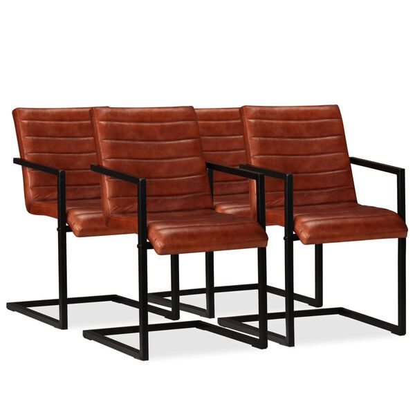 vidaXL Jedálenské stoličky 4 ks, hnedé, pravá koža