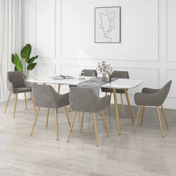 vidaXL Jed&aacute;lensk&eacute; stoličky 6 ks bledosiv&eacute; zamatov&eacute;