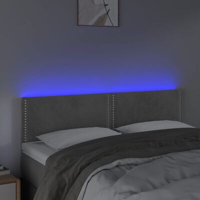 vidaXL Čelo postele s LED bledosivé 144x5x78/88 cm zamat