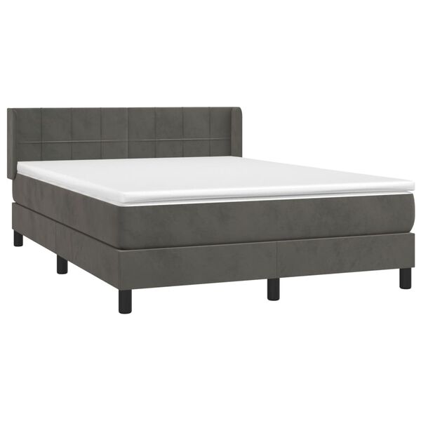 vidaXL Posteľn&yacute; r&aacute;m boxspring s matracom tmavosiv&yacute; 140x190 cm zamat