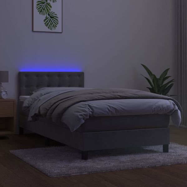vidaXL Posteľ boxsping s matracom a LED bledosiv&aacute; 90x190 cm zamat