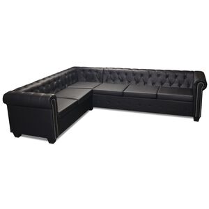 vidaXL Rohov&aacute; pohovka Chesterfield, 6-miestna, umel&aacute; koža, čierna