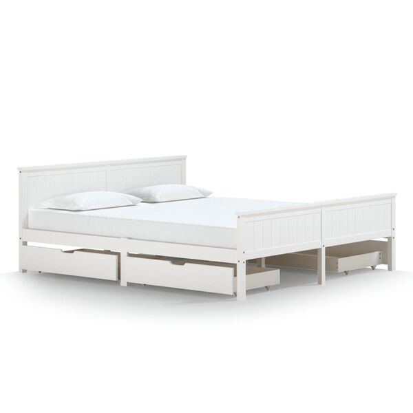 vidaXL Posteľný rám so 4 zásuvkami biely masívna borovica 200x200 cm