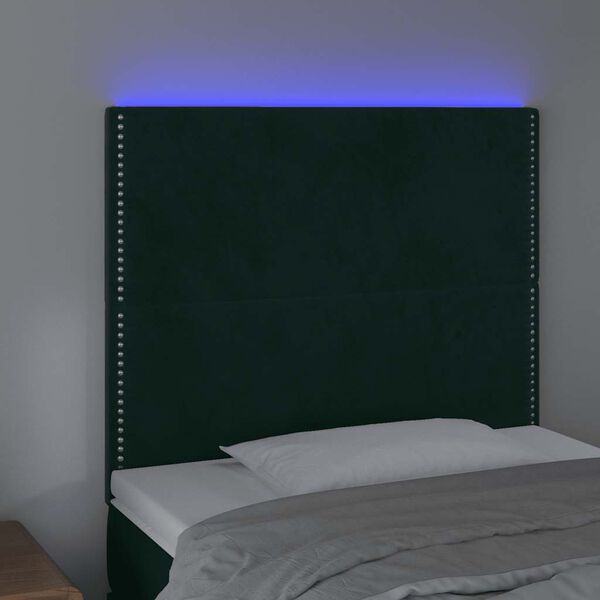 vidaXL Čelo postele s LED tmavozelen&eacute; 100x5x118/128 cm zamat
