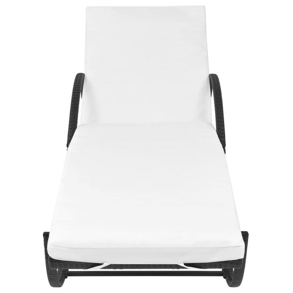 vidaXL Záhradné ležadlo s podložkou a stolíkom, polyratan, čierne