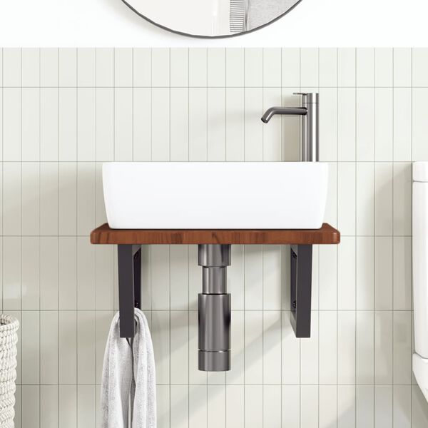 vidaXL Polica pod um&yacute;vadlo, n&aacute;stenn&aacute;, oceľ a dubov&yacute; mas&iacute;v