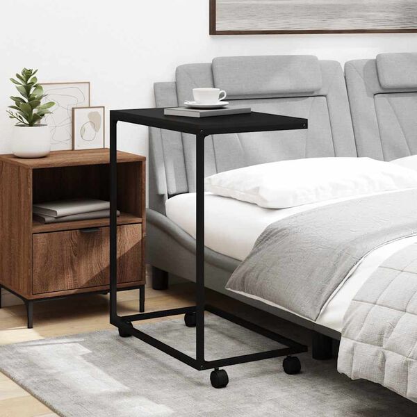 vidaXL Pr&iacute;ručn&yacute; stol&iacute;k a kolieska čierny 55x35x70 cm spracovan&eacute; drevo