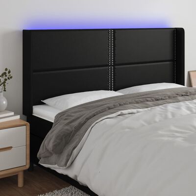 vidaXL Čelo postele s LED čierne 183x16x118/128 cm umelá koža