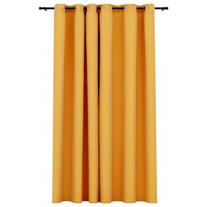 vidaXL Zatemňovac&iacute; z&aacute;ves, ľanov&yacute; vzhľad, kr&uacute;žky, žlt&yacute; 290x245 cm