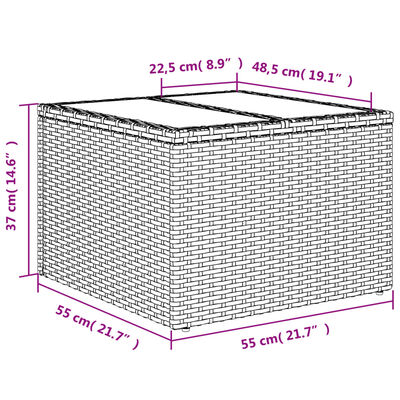 vidaXL Záhradný stôl so sklenenou doskou čierny 55x55x37 cm polyratan