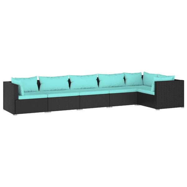 vidaXL 6-dielna z&aacute;hradn&aacute; sedacia s&uacute;prava s vank&uacute;&scaron;mi polyratan čierna