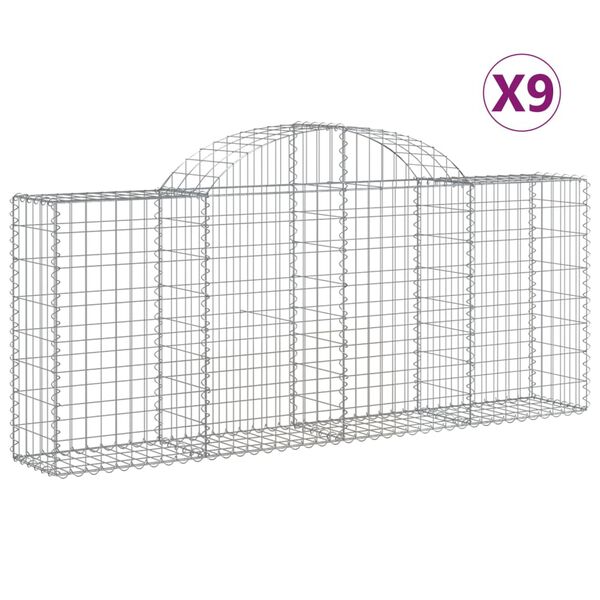 vidaXL Oblúkové gabionové koše 9 ks 200x30x80/100cm pozinkované železo