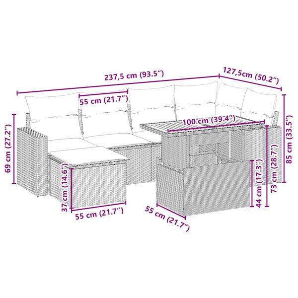 vidaXL 7-dielna záhradná sedacia súprava a vankúše béžová polyratan