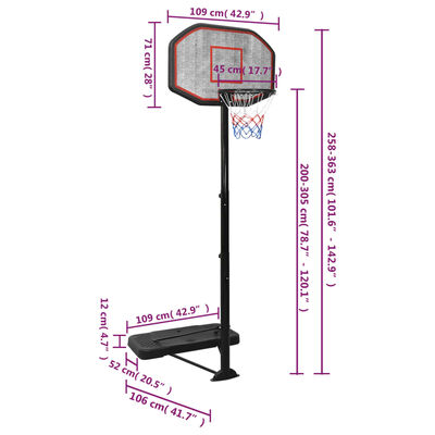 vidaXL Basketbalový stojan čierny 258-363 cm polyetén