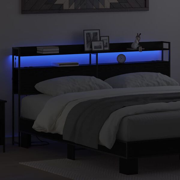 vidaXL &Uacute;ložn&eacute; čelo s poličkou Čierny dub 200 cm Kompozitn&eacute; drevo