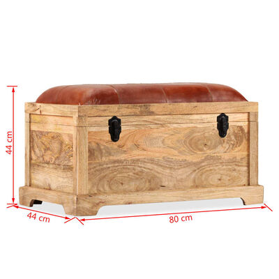 vidaXL Úložná lavica, pravá koža a masívne mangovníkové drevo, 80x44x44 cm