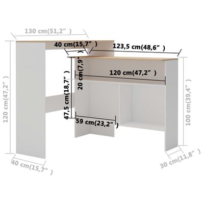 vidaXL Barový stôl s 2 stolovými doskami, bielo dubový 130x40x120 cm