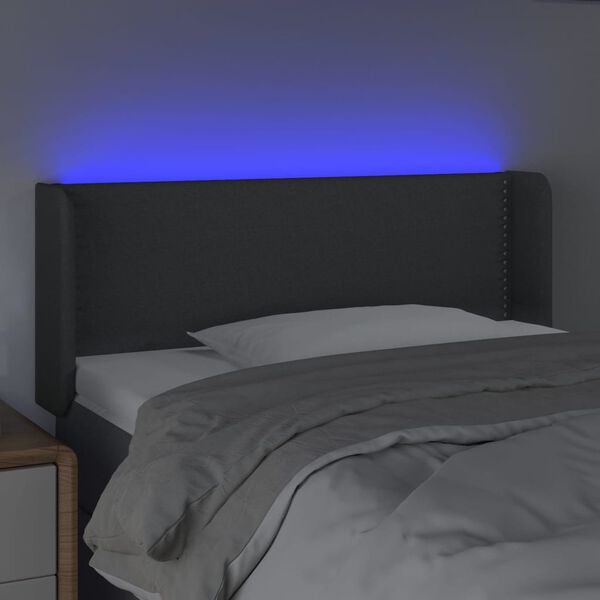 vidaXL Čelo postele s LED tmavosivé 83x16x78/88 cm látka