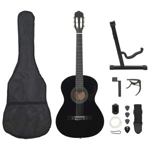 vidaXL 12-dielna klasick&aacute; gitarov&aacute; sada pre začiatočn&iacute;kov čierna 4/4 39"