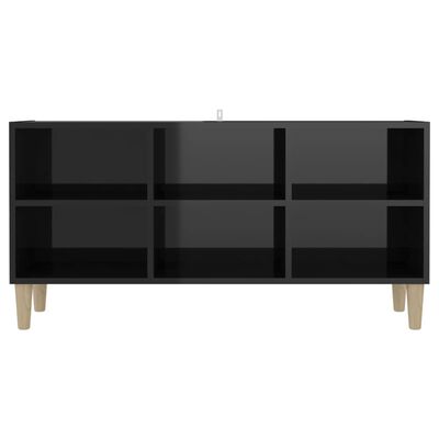 vidaXL TV stolík nohy z masívneho dreva lesklý čierny 103,5x30x50 cm
