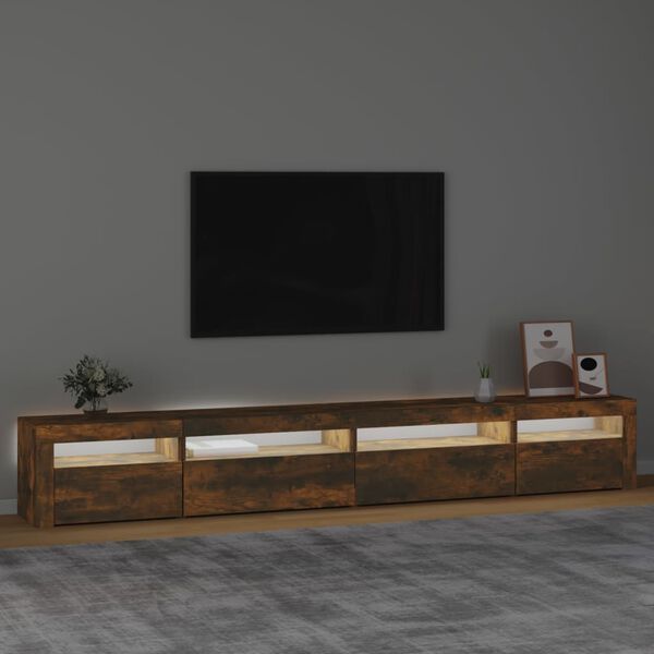 vidaXL TV skrinka s LED svetlami dymový dub 270x35x40 cm