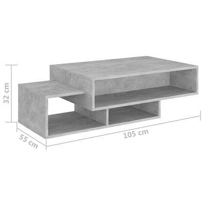 vidaXL Konferenčný stolík betónovo-sivý 105x55x32 cm drevotrieska