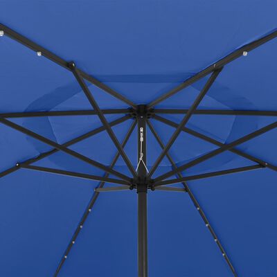 vidaXL Vonkajší slnečník s LED a kovovou tyčou 400 cm azúrovomodrý