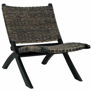 vidaXL Relaxačn&eacute; kreslo, čierne,pr&iacute;rodn&yacute; kubu ratan a mahag&oacute;nov&yacute; mas&iacute;v